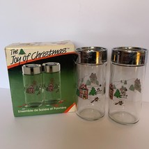Christmas Joy Clear Glass Salt and Pepper Shaker Set Calton Glass 1988 USA Made - £6.80 GBP