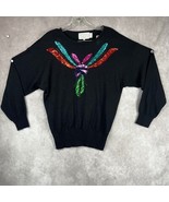 Vintage Sequin Sweater Wms XL Rainbow Embellished Sweater Knit Top Black XL - $42.35 CAD
