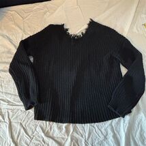 525 America Women's XS Black Distressed V-Neck Pullover Sweater - $37.62