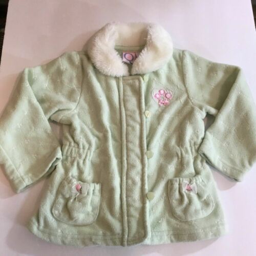 Baby Q Infant Toddler Fleece Jacket w fur Mint Green Sz 24 mos 100% Polyester - $10.88
