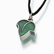 Pewter Leaf with Green Enamel Memorial Jewelry Pendant Funeral Cremation Urn - £80.66 GBP