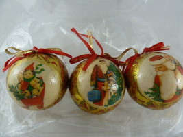 Vintage Styrofoam Ball Decoupage Ornaments Santa child picture gold &amp; re... - $8.90