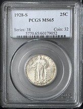 1928 S US Standing Liberty Quarter 25c Coin PCGS Mint State 65 Premium Quality - £481.93 GBP