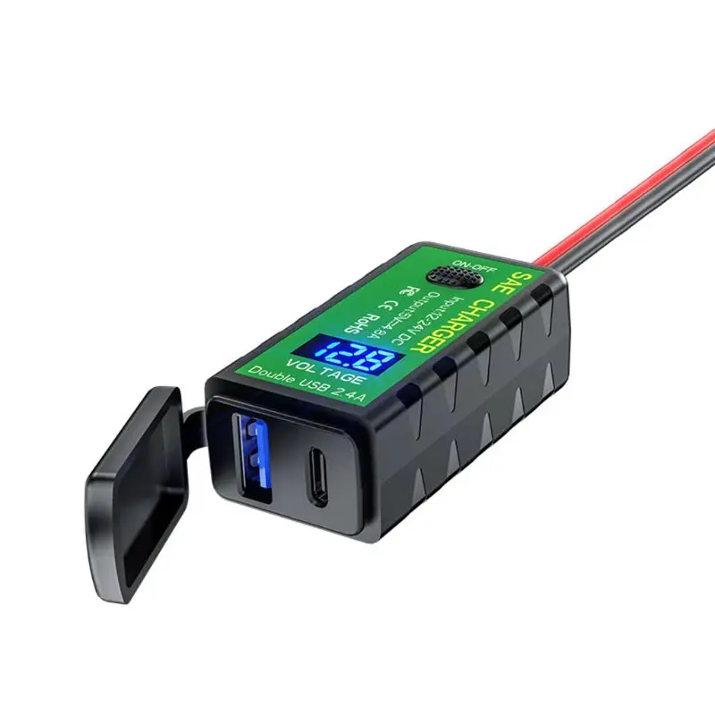 12V 24V Motorcycle QC3.0 PD Type C Charger SAE B Adapter with Voltmeter &amp; ON/Off - £399.76 GBP