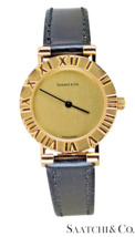 Tiffany &amp; Co: Atlas 18K (750) Yellow Gold Leather Quartz 29 mm Ladies Wristwatch - £1,064.86 GBP