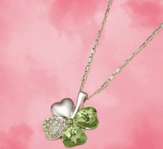 Green Four Leaf Clover Good Luck Necklace - £4.86 GBP