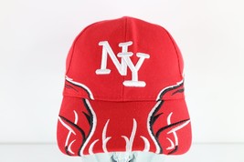 Vintage 90s Streetwear New York Tribal Fire Flames Wool Blend Strapback Hat Cap - £27.65 GBP