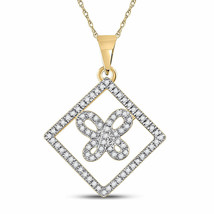 10kt Yellow Gold Womens Round Diamond Square Butterfly Pendant 1/4 Cttw - £192.53 GBP