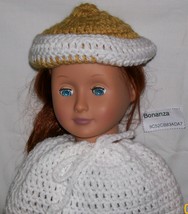 American Girl Gold and White Brim Hat, Crochet, 18inch Doll, Handmade  - £6.29 GBP