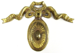 Antique French Brass Doré Medallion Ribbon Ornamentation 4.25" Tall - $68.31