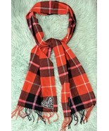 Victoria&#39;s Secret Winter Wrap Scarf Love Red Black Plaid Heart Fringe - $376.33 MXN
