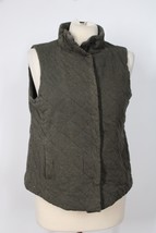 Eileen Fisher M Green Quilted Cotton Padded Mock Neck Snap Front Vest - $22.56