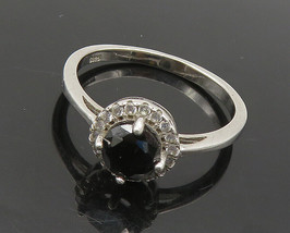 925 Sterling Silver - Round Cut Hematite &amp; Topaz Shiny Band Ring Sz 9 - RG17936 - £26.54 GBP