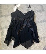 Sz L  Black Chiffon Satin Frederick’s of Hollywood Chemise Handkerchief hem - $18.55