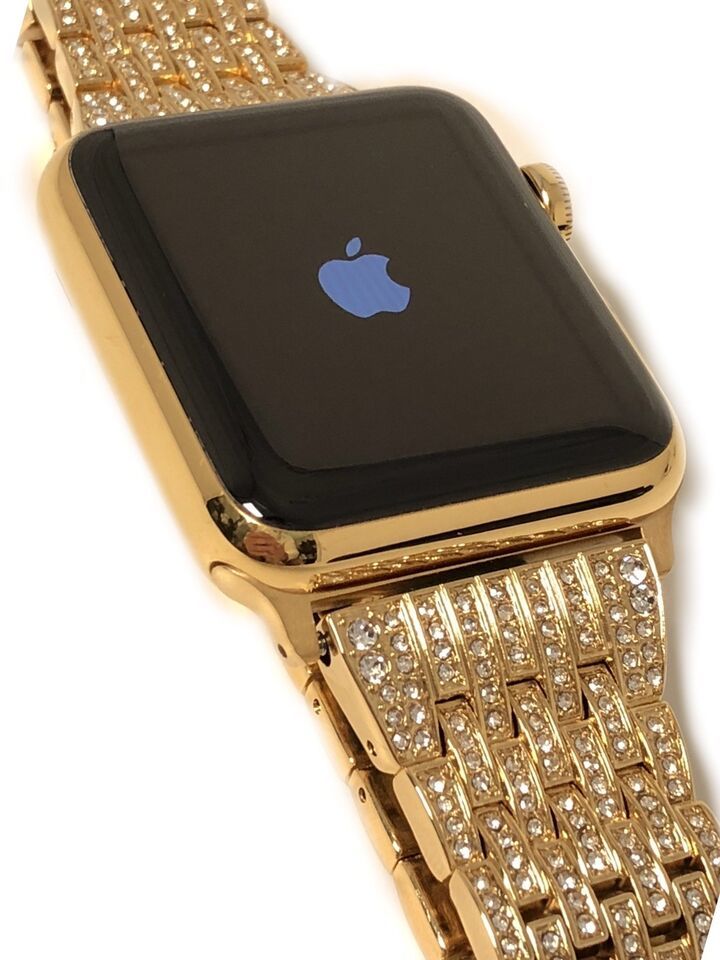 24K Gold Plated 45MM Apple Watch SERIES 9 Diamond And Milanese Band GPS LTE O2 Item image 8