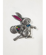 Easter Bunny with Colorful Eggs Basket Brooch JJ Jonette Jewelry Pewter ... - £35.80 GBP