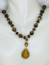 10 Karat Yellow Gold Tiger&#39;s Eye &amp; Smoky Quartz &amp; Gold Bead Drop Necklace - $3,121.40 MXN