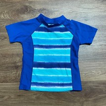 Lands End Blue Teal Girls Short Sleeve Rash Guard Size 4/Small Striped - $11.88