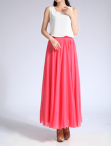 Melon Red Long Chiffon Skirt Women Plus Size Beach Chiffon Maxi Skirt image 4