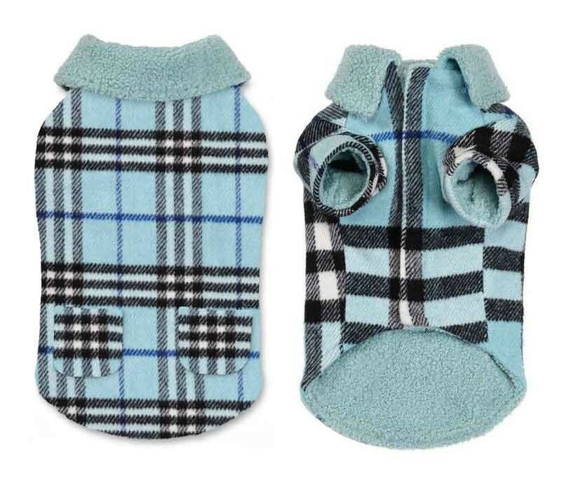 Classic Blue Elements Cuddle Plaid Dog Coats Soft Fleece Jacket - Choose Size