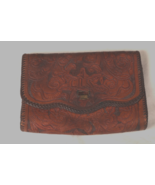 VTG Hand Tooled Floral Brown Leather Clutch Purse Hand Bag Monogram Init... - €8,79 EUR