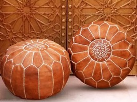 SET of 2pcs Moroccan Pouf Brown Color | Vintage Ottoman Pouffe , Morocca... - $125.00