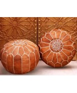 SET of 2pcs Moroccan Pouf Brown Color | Vintage Ottoman Pouffe , Moroccan pouf  - $2,375.85 MXN