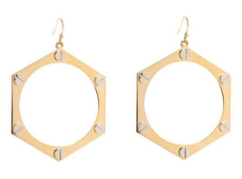 Kelly Wearstler Womens Earrings Bolt Hoops Designer Gold Platted Brass One Size - £159.87 GBP