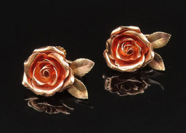 14K GOLD - Vintage Rose Gold Rose Flower Screw Back Earrings - GE184 - $669.43
