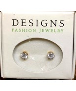 Zirconia Solitaire Stud Pierced Earrings New in Gift Box Gold Setting - £11.78 GBP