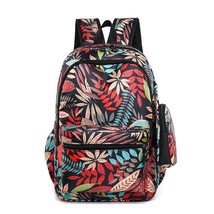 2 Pcs/Set Female Backpack Leaf Print Laptop Backpack Travel Bagpack Waterproof S - £26.29 GBP
