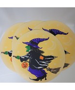 Set (4) Vintage Halloween Placemats Witch 14.75&quot; Round Broom Jack O-Lantern - $476.30 MXN