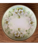 Vintage Prussia Hand Painted Green Floral Plate White Flowers - £3.89 GBP