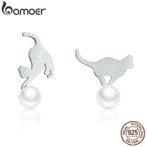 Hot Sale 100% 925 Silver Cute Cat Play Ball Drop Earrings Women Silver Earrings  - £16.81 GBP