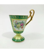 Small Demitasse Cup 1 oz Size Gold Tone Handle &amp; Trim Floral Design - $23.05 CAD