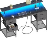 55 Inch Computer Desk With 4 Drawers, Gaming Desk With Led Lights &amp; Powe... - $246.99