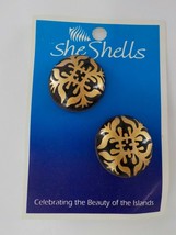 She Shells Gold Painted Black Wood Post Earrings Fashion Jewelry Hawaiian Nip - £11.98 GBP