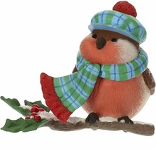 Hallmark 2019 COZY CRITTERS Chubby Red Robin Bird On Christmas Holly Ornament - £16.08 GBP