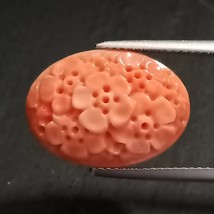 5.97 Cttw , Hand Engraved , Natural Coral , Coral Carving , Coral Oval Cabochon  - £177.93 GBP
