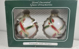 European Style Design Hand Decorated Glass Ornaments set of 2 #7315/8 New Sealed - £15.55 GBP