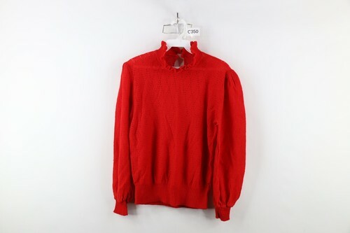 Vintage 70s Streetwear Womens Large Distressed Thin Knit Frill Collar Sw... - $29.65