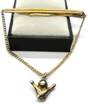 Swank Vintage Tie Bar Gold Tone w Chain, Bowling Ball &amp; Pins - £15.52 GBP