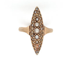 10k Yellow Gold Victorian Navette or Marquise Seed Pearl Ring Size 3.75 (#J6284) - £252.44 GBP