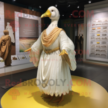 Cream Geese mascot costume character dressed with a Pleated Skirt and Shawls - £1,005.69 GBP