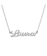 14k Solid Gold Custom Name Necklace  White Gold, Personalized Laura Fon... - $415.79