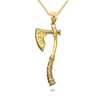 14k Solid Gold Viking Norse Battle Axe Pendant Necklace -Yellow Rose White - £172.32 GBP+