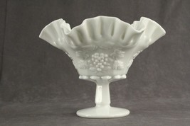 Vintage Milk Glass Westmoreland Paneled Grape 6.25&quot; Footed Flared Compote - £19.02 GBP