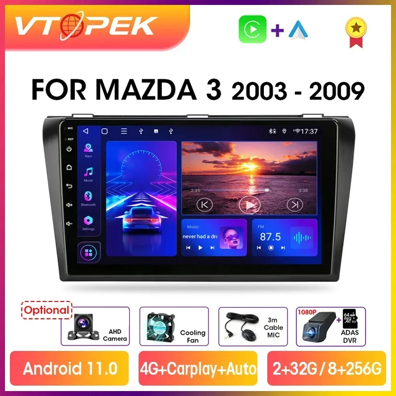 Vtopek 9&quot; 4G Carplay DSP 2din Android 11 Car Radio Multimedia Player Auto Stereo - £94.98 GBP+