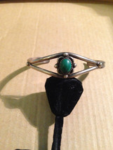 Vintage 1960s Crafted Sterling Green Malachite Cabochon Cuff Bangle Bracelet - £83.96 GBP