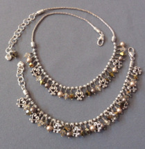 Brighton Cannes Bronze Silver Necklace &amp; Bracelet Set Scroll Heart Crystal Pearl - £49.77 GBP